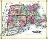 State Map Connecticut Massachusetts Rhode Island, Middlesex County 1874